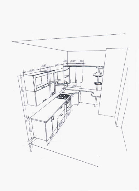 istock Sketch, drawing of furniture for the kitchen with dimensions 1580153371