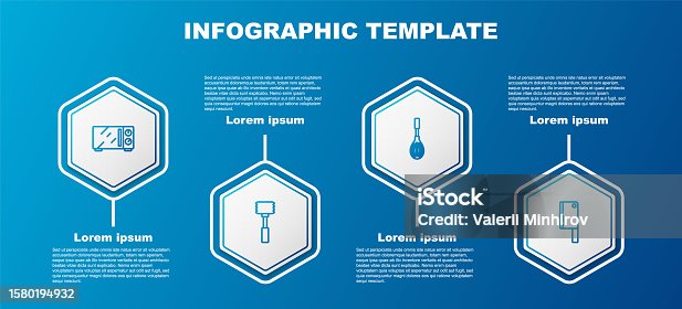 istock Set line Microwave oven, Kitchen hammer, whisk and Meat chopper. Business infographic template. Vector 1580194932