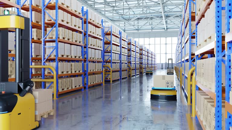 An army of robots efficiently sorting hundreds of parcels per hour(Automated guided vehicle) AGV.