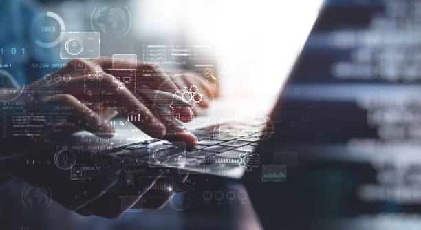 istock AI Artificial Intelligence and machine learning concept. Businessman working on laptop computer with AI analyzing big data on virtual interface, data science, Business Intelligence 1580205326
