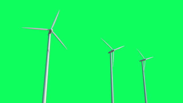 Renewable energy concept with wind mill farm isolated on green screen 4k footage