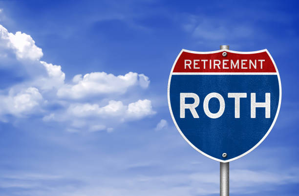 Retirement Roth by IRA - road sign concept stock photo