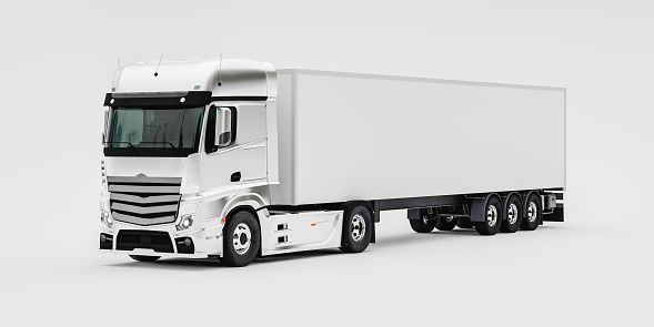 3D rendering of modern truck mock up with large blank body as banner against white background