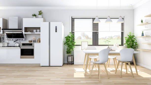istock White modern contemporary stylish kitchen room interior, 3D Rendering 1580291014