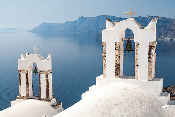 bell towers in Greece stock photo