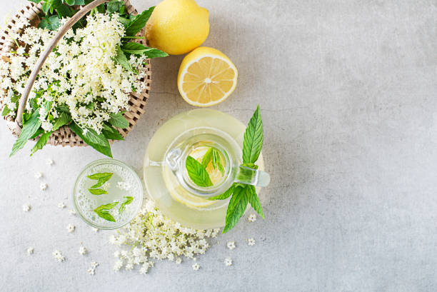 istock Lemonade with flowers elderberry and mint leaves 1580300388