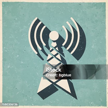 istock Antenna. Icon in retro vintage style - Old textured paper 1580306136