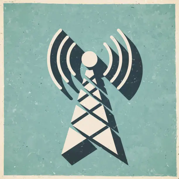 Vector illustration of Antenna. Icon in retro vintage style - Old textured paper
