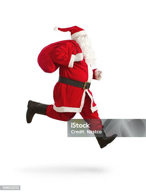 Santa Claus En La Ejecución Foto de stock y más banco de imágenes de Papá Noel - Papá Noel, Recortable, Correr