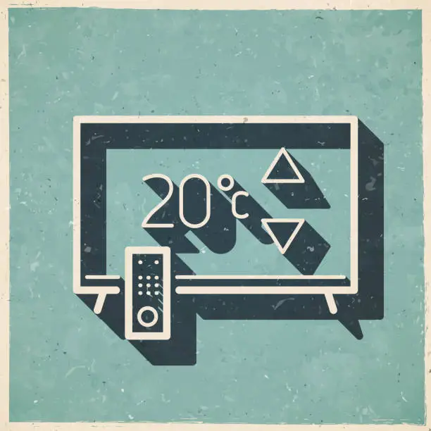 Vector illustration of TV with heating control. Icon in retro vintage style - Old textured paper