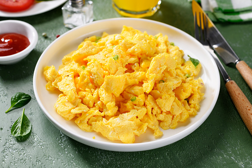 Scrambled eggs for breakfast. Healthy food.