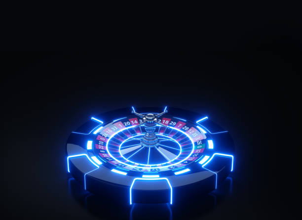 istock Playing Chips and Roulette Wheel Concept With Neon Lights 1580333594