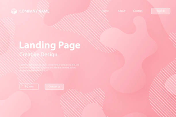 шаблон посадочной страницы - абстрактный дизайн с жидкими формами на фоне розового градиента - red backgrounds pastel colored abstract stock illustrations