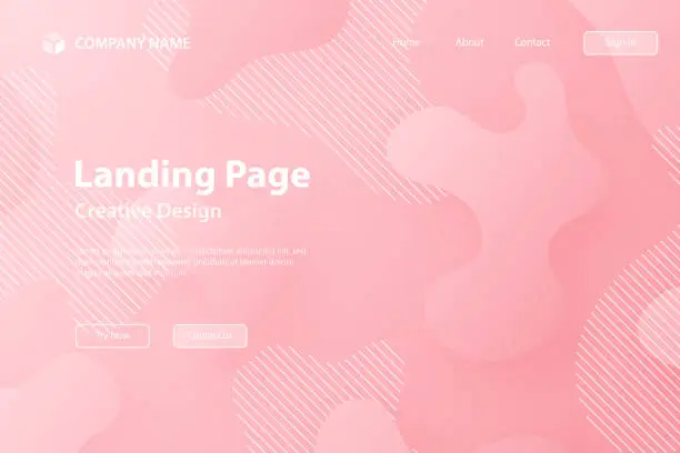 Vector illustration of Landing page Template - Abstract design with fluid shapes on Pink gradient background