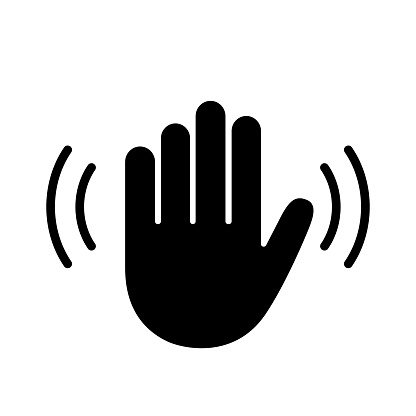 Waving human hand icon, hand wave symbol on white background