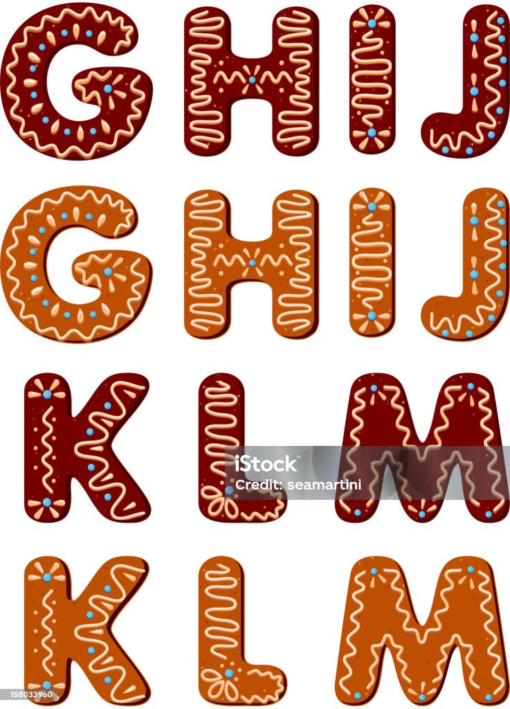 Gingerbread alfabeto de letras do G a M - Vetor de Biscoito royalty-free