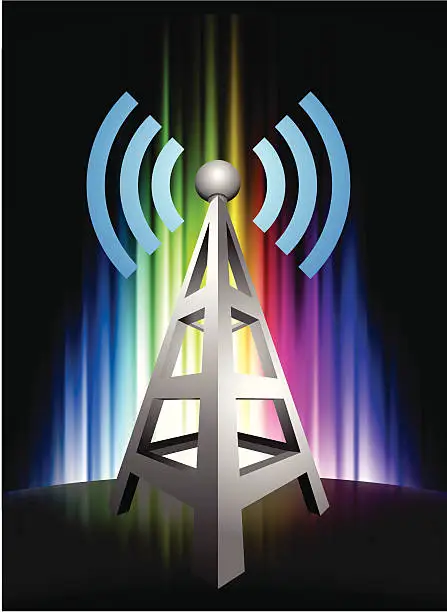 Vector illustration of Radio Tower with Wave Signal on Spectrum Background