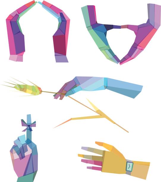 illustrazioni stock, clip art, cartoni animati e icone di tendenza di colorato mani poligonale - triangle human hand house home interior
