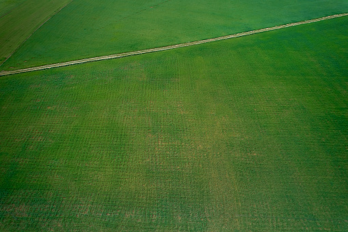 Scenic landscape with aerial view of fields