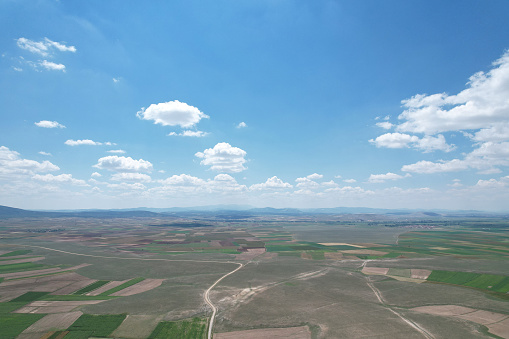 Scenic landscape with aerial view of fields