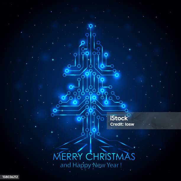 Blau Digital Christmas Tree Stock Vektor Art und mehr Bilder von Weihnachten - Weihnachten, Technologie, Weihnachtsbaum