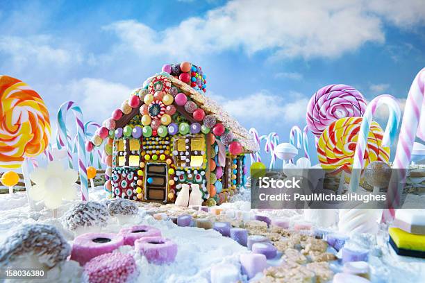 Gingerbread House In Christmas Landscape Stock Photo - Download Image Now - Gingerbread House, North Pole, Christmas