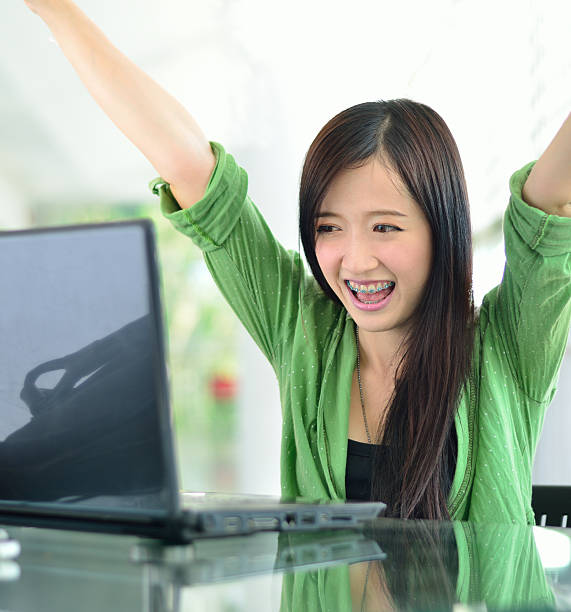 istock Beautiful young student have good news 158036716