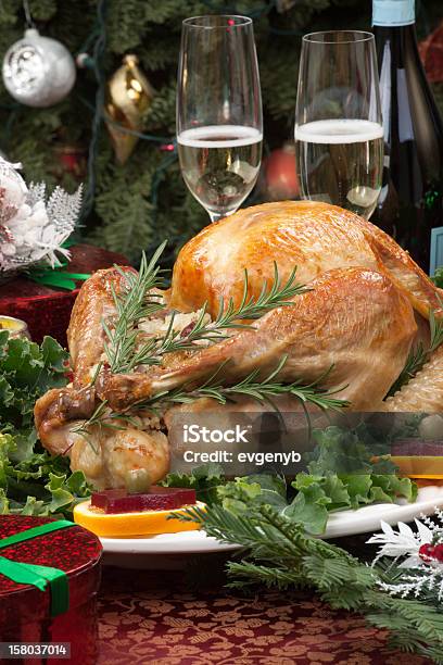 Roasted Christmas Turkey Stock Photo - Download Image Now - Champagne, Champagne Flute, Christmas