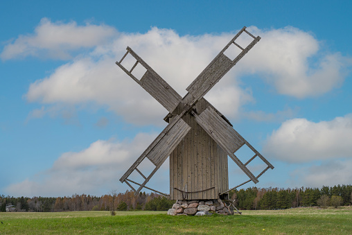 Windmill and natural background pattern. Hiiumaa, small island in Estonia.