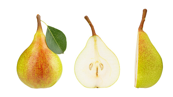 Collection pears Isolated on white background. Organic fresh pears isolated on white. File contains clipping path. Full depth of field.