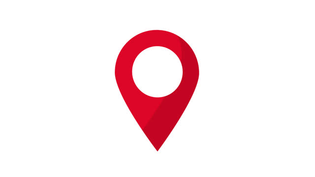 Red GPS Location Pin pointer animated icon on white background, 8 different movements, alpha channel included.