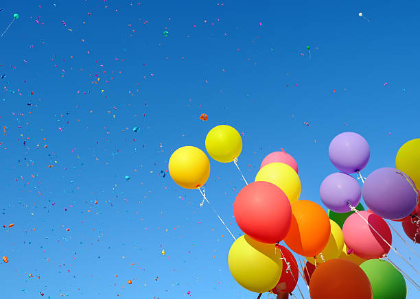 istock Multicolored balloons in the sky 158039514