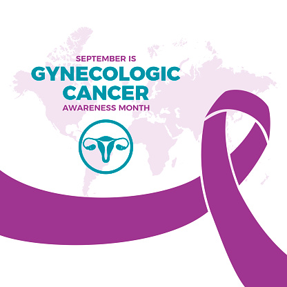 Purple awareness ribbon, ovaries, uterus icon vector. Women's reproductive health symbol. Important day