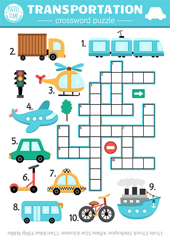 Vector Transportation Crossword Puzzle For Kids Simple Quiz With Car Vector Transportation Crossword Puzzle For Kids Simple Quiz With Car