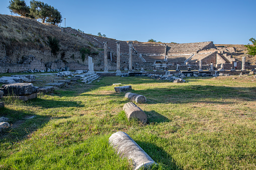 Ancient theater ruins of the city of Asklepion, Bergama, Bergama, Izmir, Turkey.