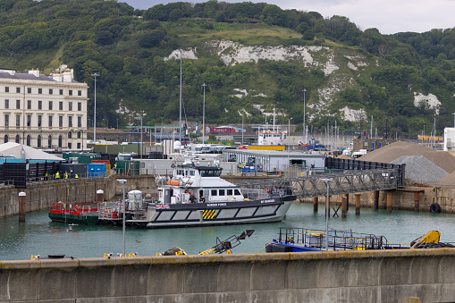 UK Border Force boat moored in Dover harbour