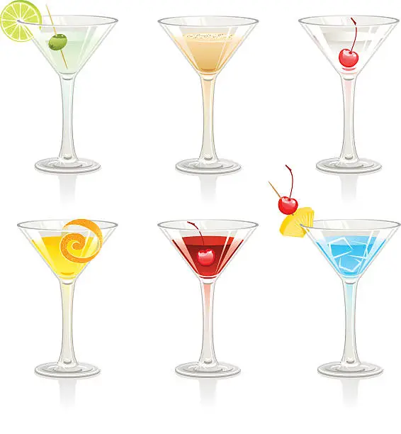 Vector illustration of Another six cocktails