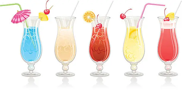 Vector illustration of Another five cocktails