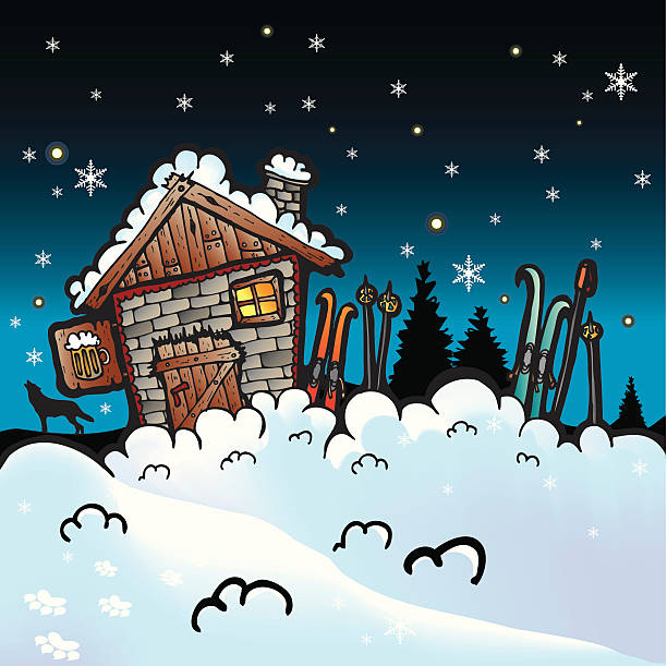 Winter cartoon vector background Winter cartoon vector background with snow and cottage lota lota stock illustrations