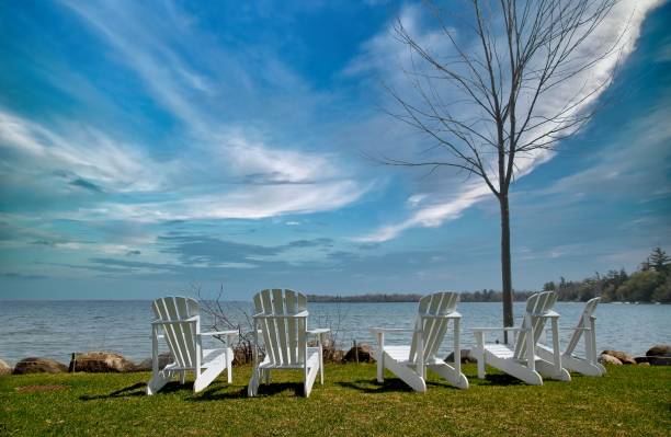 istock White chairs overlooking a Canadian Lake 1580514259
