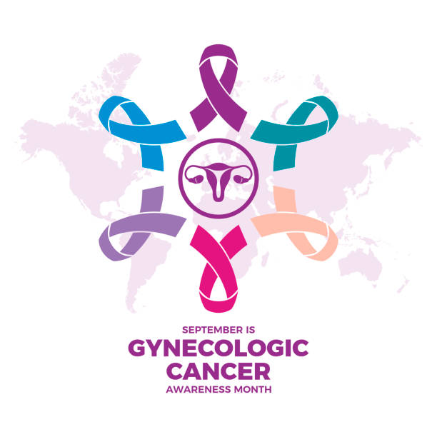 September is Gynecologic Cancer Awareness Month vector illustration Cervical, ovarian, uterine, vaginal, and vulvar cancer icon set vector. Women's reproductive health symbol. Important day cervical cancer ribbon stock illustrations