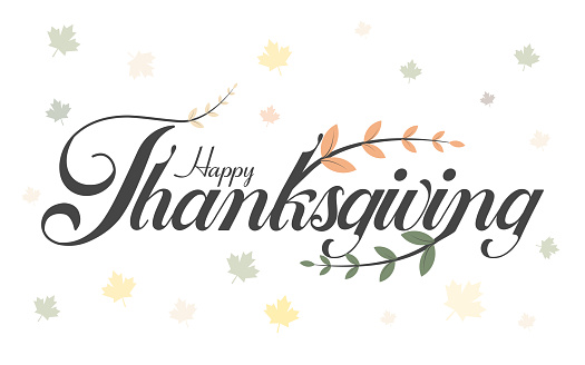 Vector typography for Happy Thanksgiving Day with autumn leaves for decoration and covering on the background. stock illustration
