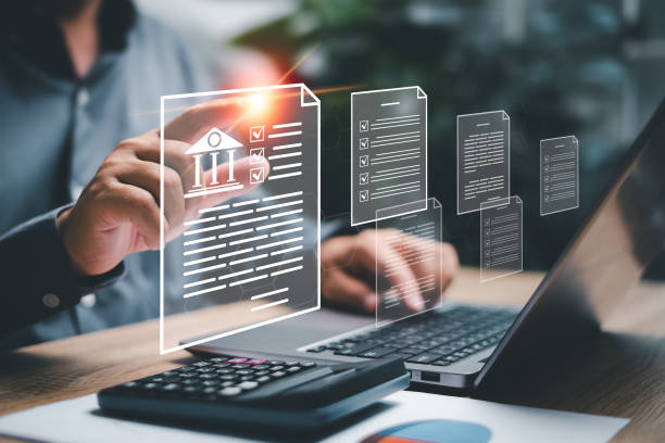 istock Finance and document management concept, Businessmen show Finance and contract documents, financial agreements and banks modern online management and technology 1580543141