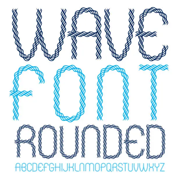 Vector illustration of Vector lower case rounded alphabet letters collection made with abstract flowing rhythm wave lines.