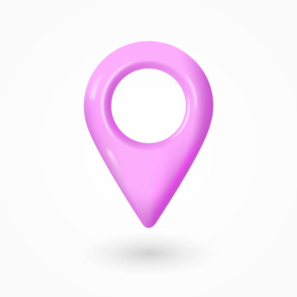 istock Realistic purple icon map pointer. locate pin gps map. 3d design in plastic cartoon style isolated on white background. 1580578346