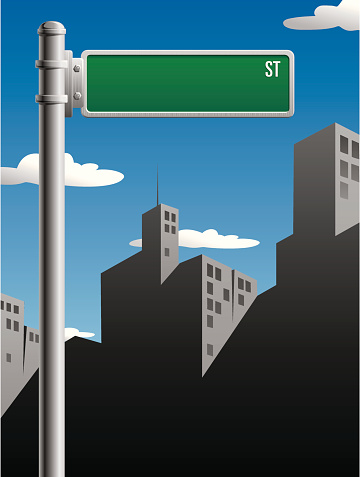 A vector illustration showcasing a name-less street sign (or avenue, drive, etc.) attached to a pole. 
