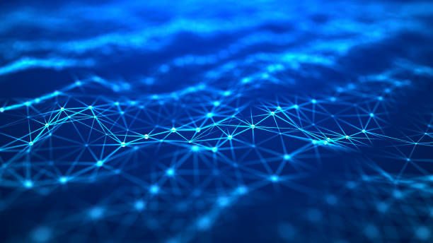 istock Network of bright connected dots and lines. Abstract dynamic wave of many points. Digital background. 3D rendering. 1580634795