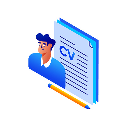 Vector Illustration of Cv, Resume Isometric Icon and Three Dimensional Design.