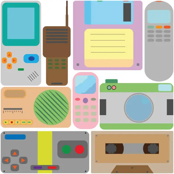 Vector illustration of A set of electronic devices from the 90s. vector style. flat graphics