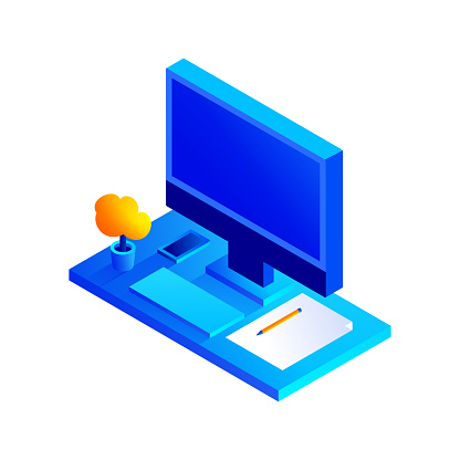 Vector Illustration of Worktable Isometric Icon and Three Dimensional Design.